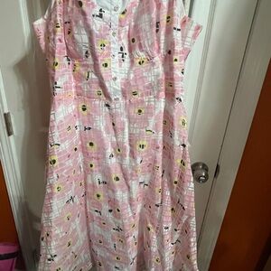 Unique Vintage Pink and White Floral Dress